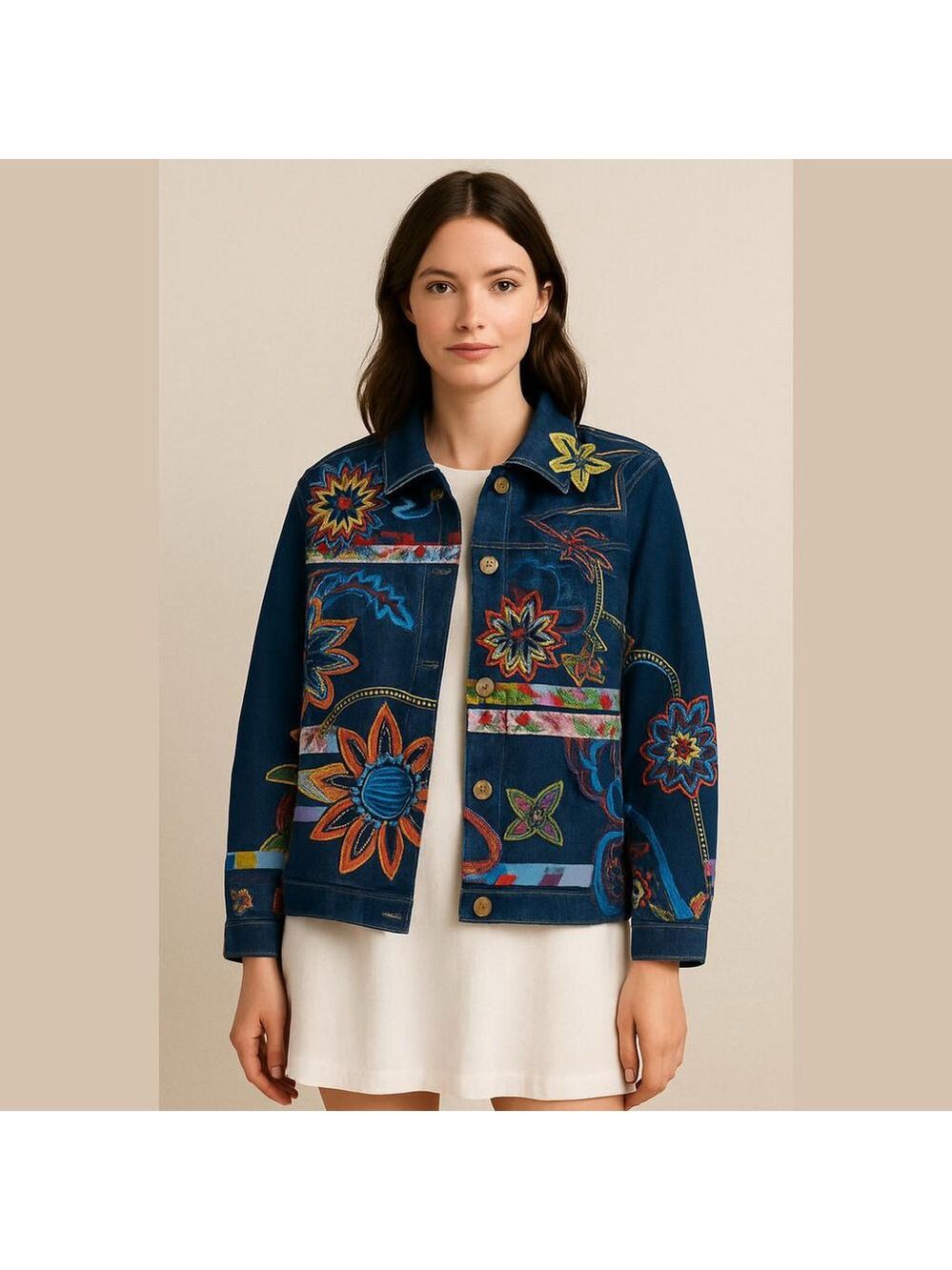 NEW vintage Floral embroidered Denim Jacket • Jean jacket patchwork quilted nwt